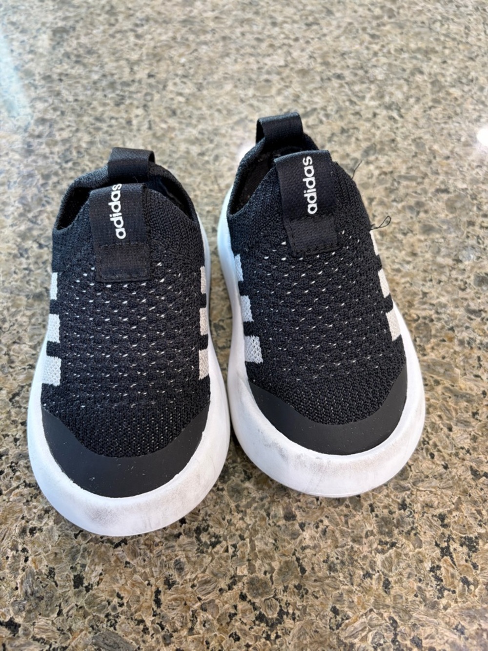 adidas Kids Black and White Slip-On Knit Sneakers